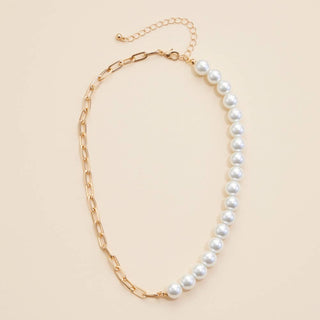 Pearl Charms & Chain Linked Short Necklace