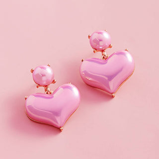 Pink pearl finish heart-shaped earrings 