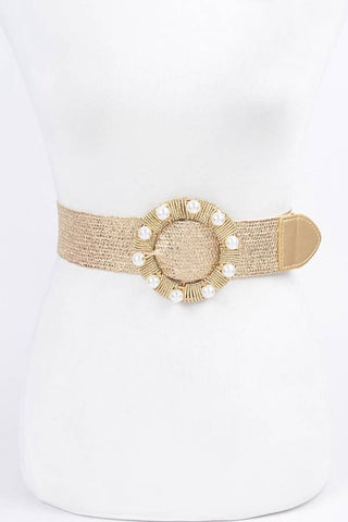 gold stretch belt with pearl buckle