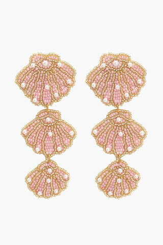 Pair of pink and gold shell-shaped beaded earrings by America & Beyond.