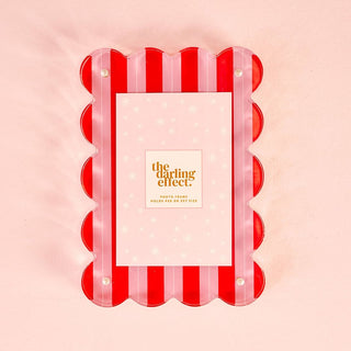 Peppermint Stripes Rectangle Scalloped Acrylic Frame