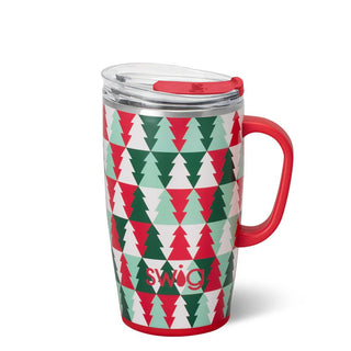 Travel mug with Christmas tree pattern and red handle