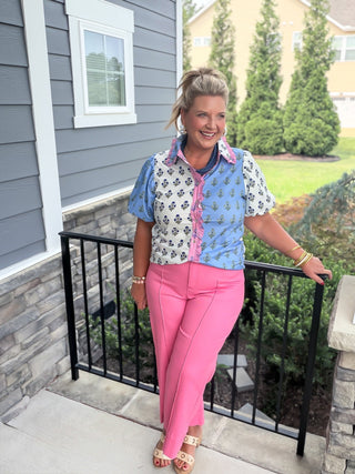 Periwinkle Floral Mosaic Blouse
