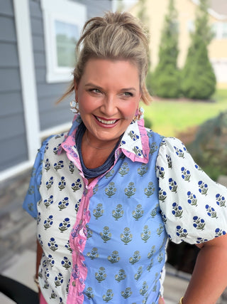 Periwinkle Floral Mosaic Blouse