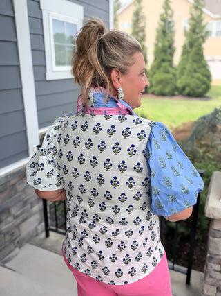 Periwinkle Floral Mosaic Blouse