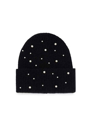 Black beanie with pearl accents 