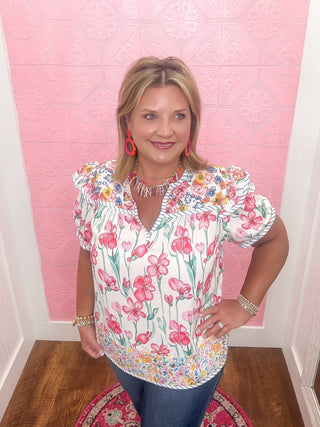 Petals & Pinstripes Blouse