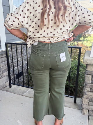 Peyton High Waist Frayed Hem Denim | Dark Olive