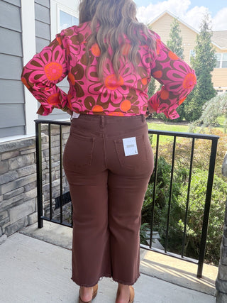 Peyton High Waist Frayed Hem Denim | Rum Brown