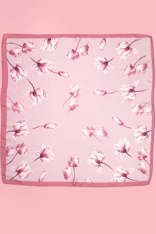Pink Flower Print Silky Bandana Scarf
