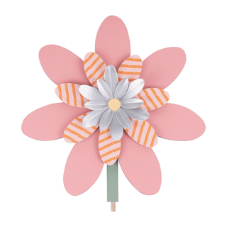 Decorative flower topper with pink petals and striped orange centers.