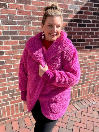 pink fuzzy body wrap coat