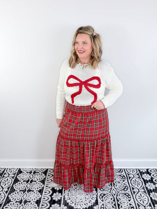 red plaid skirt