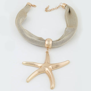 Necklace with gold starfish pendant.