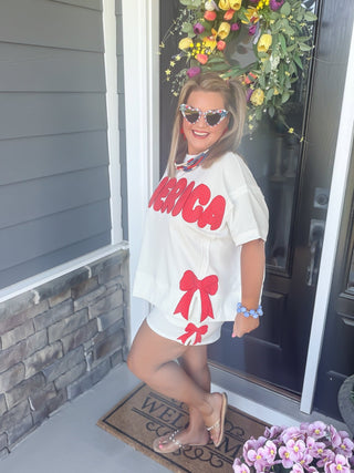 Polka Dot Americana Patch Terry Top