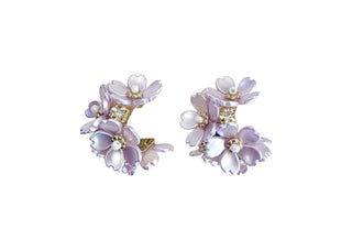 Pair of floral earrings with purple and gold accents.