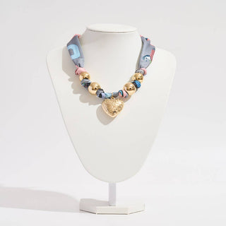 Puffy Textured Heart Charm Scarf Necklace