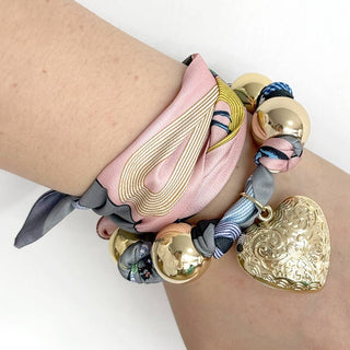 Puffy Textured Heart Charm Scarf Necklace