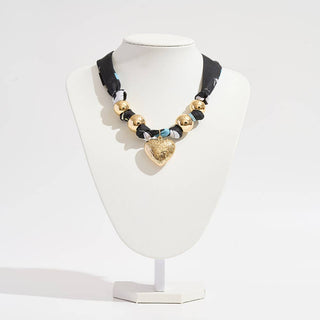 Puffy Textured Heart Charm Scarf Necklace