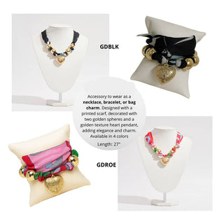 Puffy Textured Heart Charm Scarf Necklace