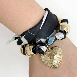 Puffy Textured Heart Charm Scarf Necklace