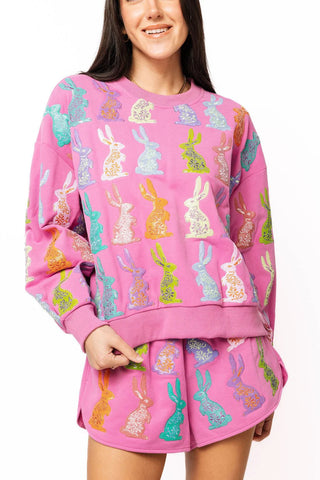 Queen Of Sparkles | Whimsical Sequin Easter Bunny Sweatshirt