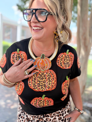 Queen Of Sparkles |  Black Leopard Pumpkin Tee