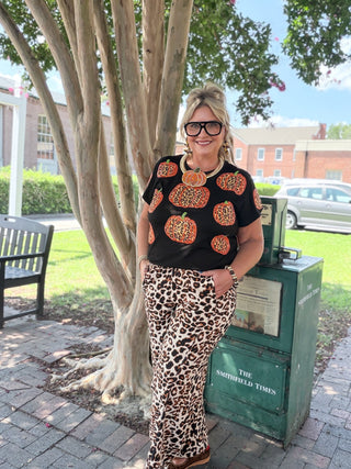 Queen Of Sparkles |  Black Leopard Pumpkin Tee