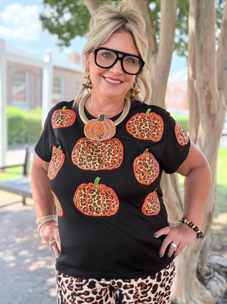 Black Leopard Pumpkin Tee by Queen of Sparkles