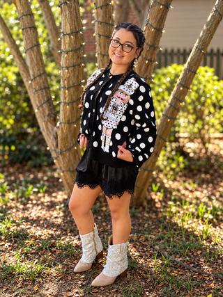 Queen Of Sparkles | Black & White Polka Dot Nutcracker Cardigan
