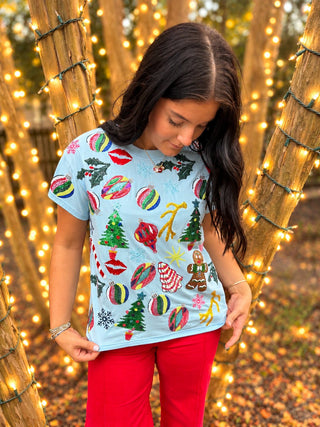 queen of sparkles tee shirt with sequin christmas icons 
