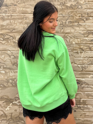 Queen Of Sparkles | Colorful Shopping Santa Sweatshirt | Bright Green