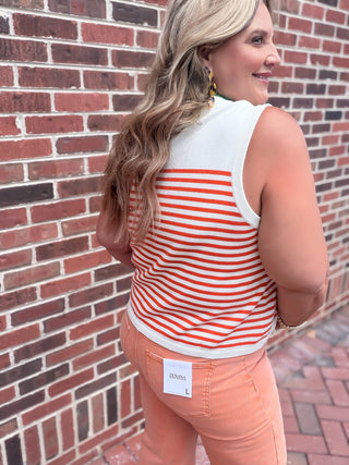 Queen Of Sparkles | Ivory & Orange Striped Pumpkin Knit Tank