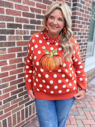 Queen Of Sparkles | Orange Polka Dot Pumpkin Sweater