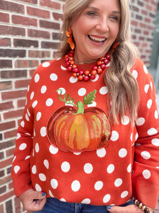 Queen Of Sparkles | Orange Polka Dot Pumpkin Sweater