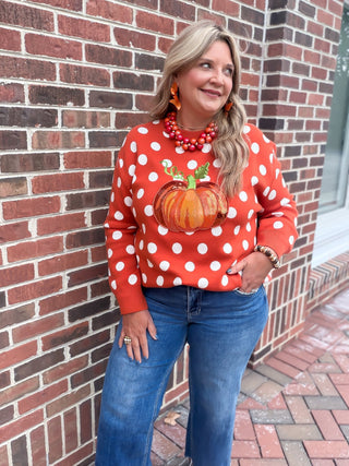 Queen of Sparkles polka dot pumpkin sweater