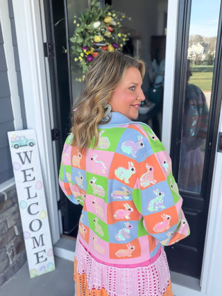 Queen Of Sparkles | Pastel Colorblock Bunny Sequin Cardigan