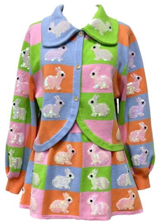 Queen Of Sparkles | Pastel Colorblock Bunny Sequin Cardigan