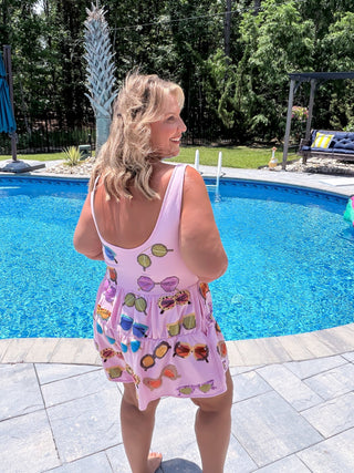 Queen Of Sparkles | Pink Multi Sunglasses Tank Romper