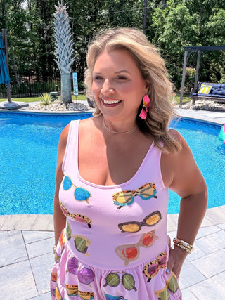 Queen Of Sparkles | Pink Multi Sunglasses Tank Romper