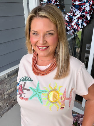 Queen Of Sparkles | Pink Sequined "Beach" Day Statement Tee