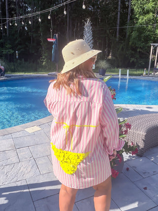Queen Of Sparkles | Pink Striped Yellow Paillette Bikini Tunic