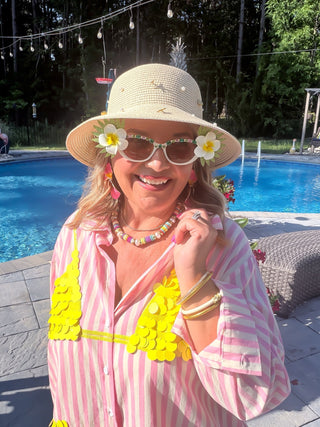 Queen Of Sparkles | Pink Striped Yellow Paillette Bikini Tunic