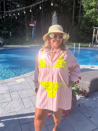 Queen Of Sparkles | Pink Striped Yellow Paillette Bikini Tunic