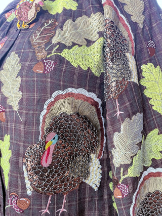 Queen Of Sparkles |  Plaid Turkey & Leaves Button Up Dress