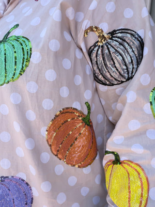 Queen Of Sparkles | Polka Dot Multi Pumpkin Button Up Top