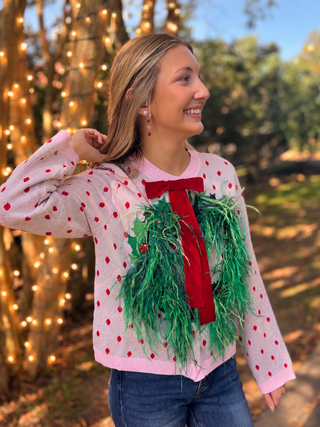 Queen Of Sparkles | Polka Dot Wreath Neck Knit Sweater
