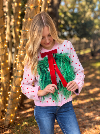 Queen Of Sparkles | Polka Dot Wreath Neck Knit Sweater