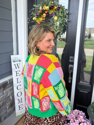 Queen Of Sparkles |  Queen Card Colorblock Cardigan