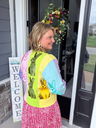 Queen Of Sparkles |   Rainbow Sequin Easter Bunny Cardigan